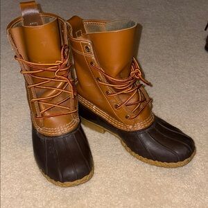 L.L. Bean Leather Duck Boots in Brown and Tan